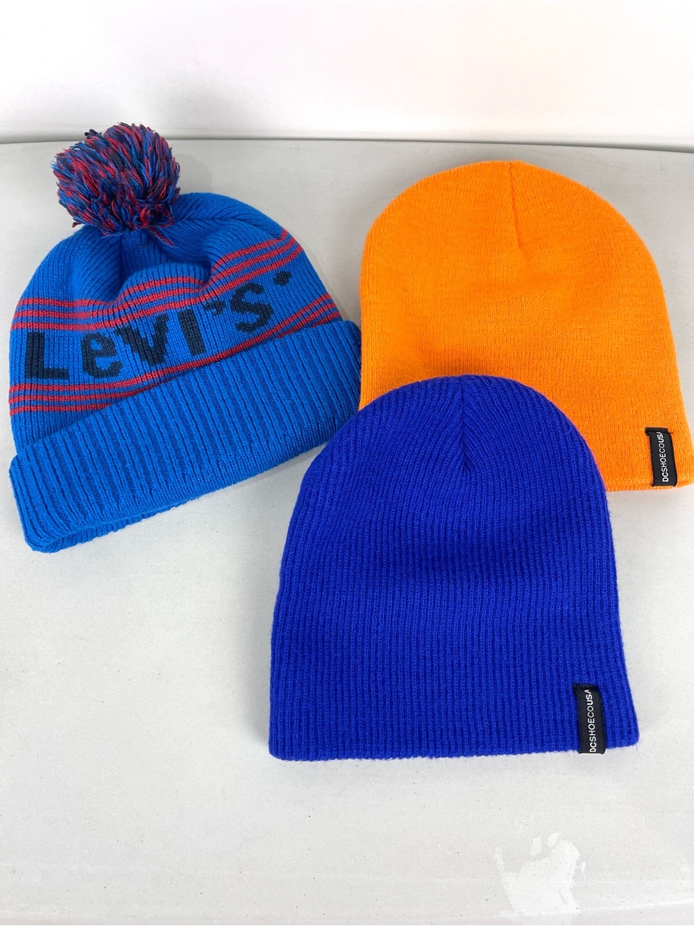 Levi's DC Shoes Beanie Lot of 3 Unisex Blue Red Orange Skater Streetwear